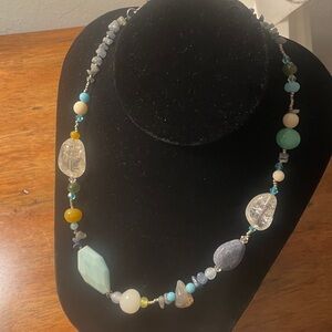 Asymmetrical Multi-Stone Natural Beaded Necklace - blue 💙 green 💚